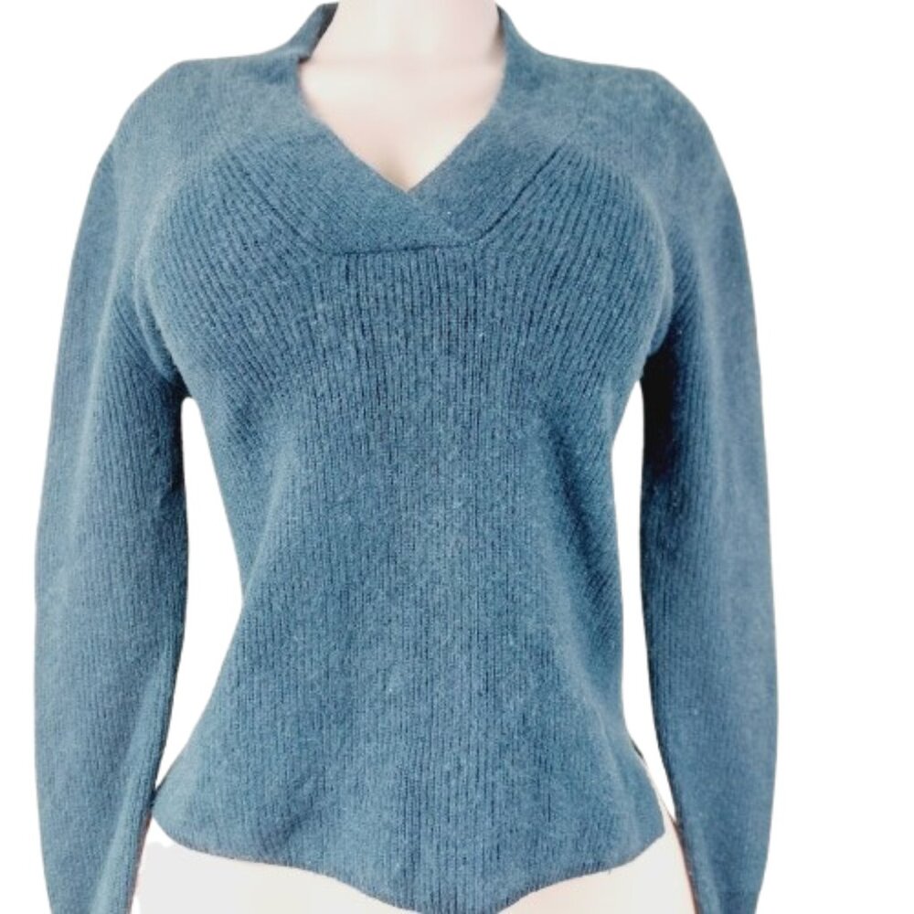 Nordstrom Signature Women's Navy Ribbed Cashmere V-Neck Pullover Sweater Sz XXS
